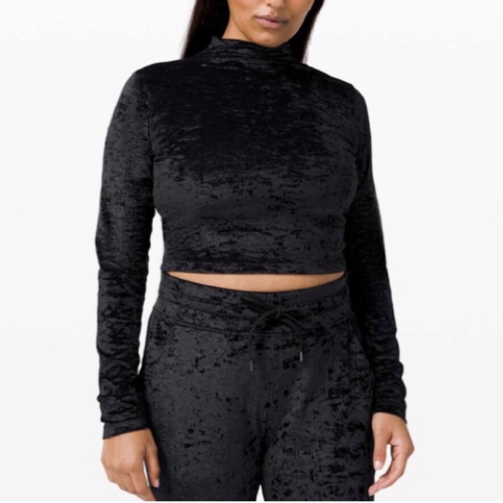 NWT Lululemon All Aligned Crushed Velvet Black Mock Neck Long Sleeve 12